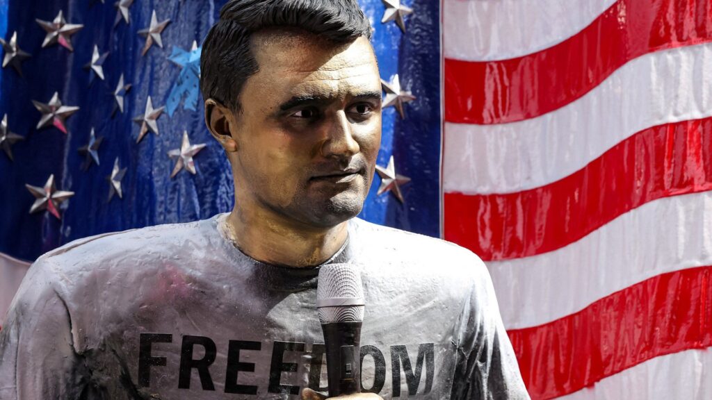 Unveiling of Charlie Kirk statue sparks chaos in Times Square | Donald Trump